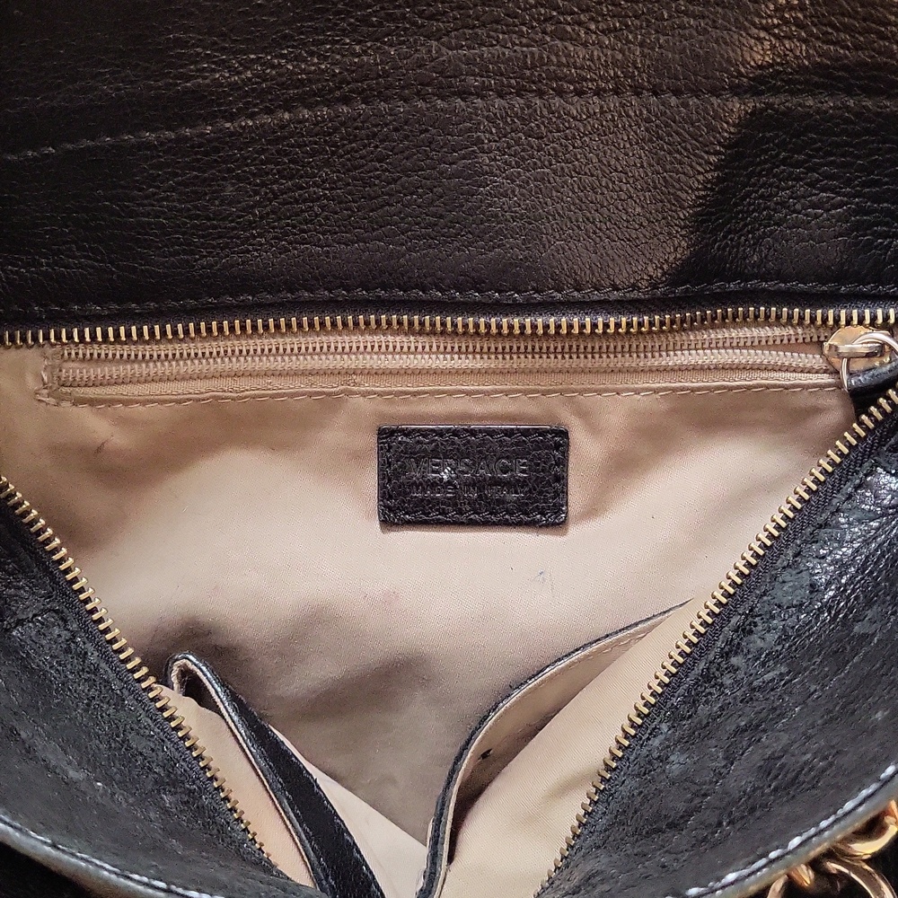 Versace Black Leather Studded Tote with Gold Chain Handles - Picture 11 of 15